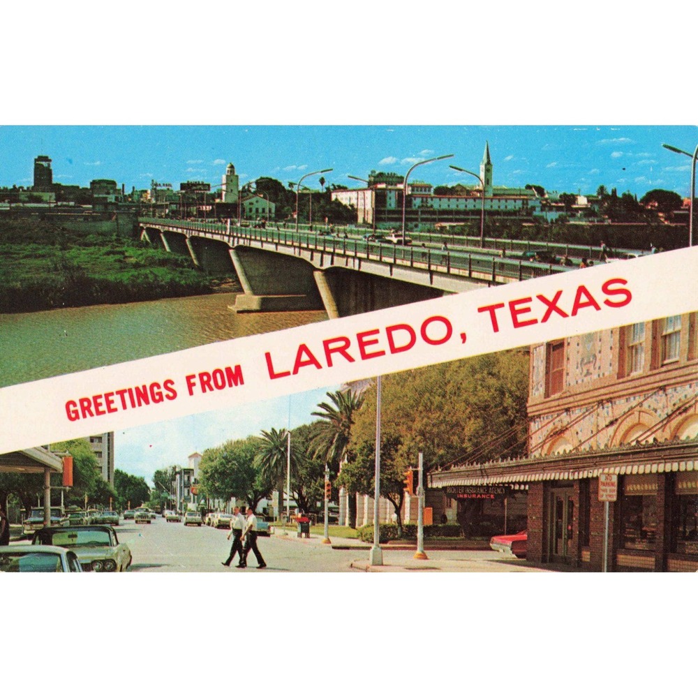 Vintage Greetings From Laredo Texas Postcard International Bridge Matamoros St - Picture 1 of 2